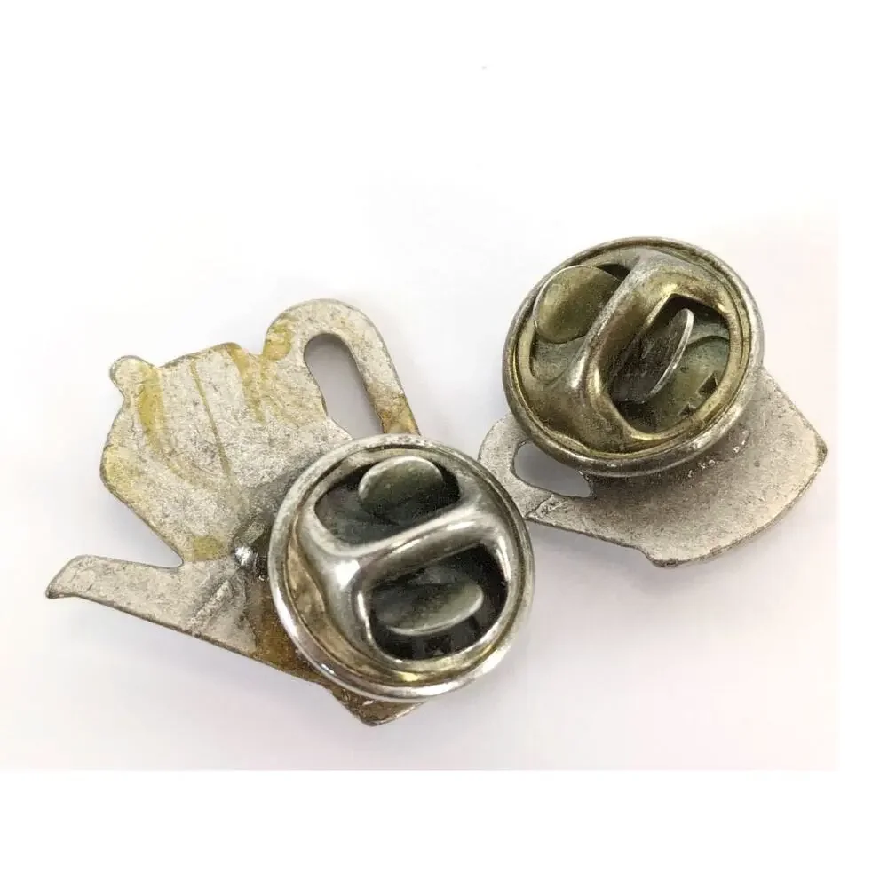 Set of 2 Pewter Coffee Tea Pot‎ & Cup Lapel Tack Pins, Converted Buttons, Star